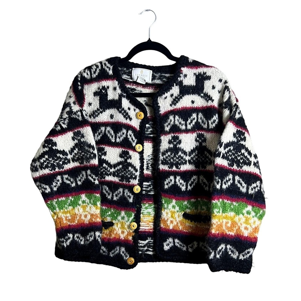 Vintage Express Tricot Hand Knitted Wool Cardigan Sweater 90s M/L